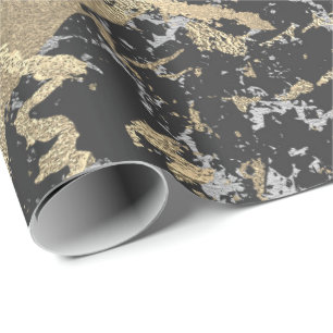Schwarzes Glitzer-Goldmarmor-Silber-abstraktes Geschenkpapier