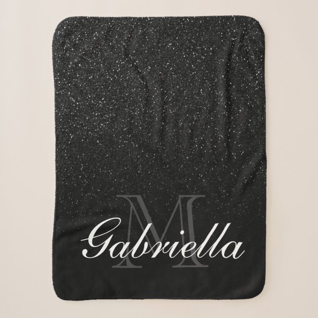 Schwarzes Glitzer-Monogramm Sherpadecke (Vorderseite)