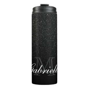 Schwarzes Glitzer-Monogramm Thermosbecher