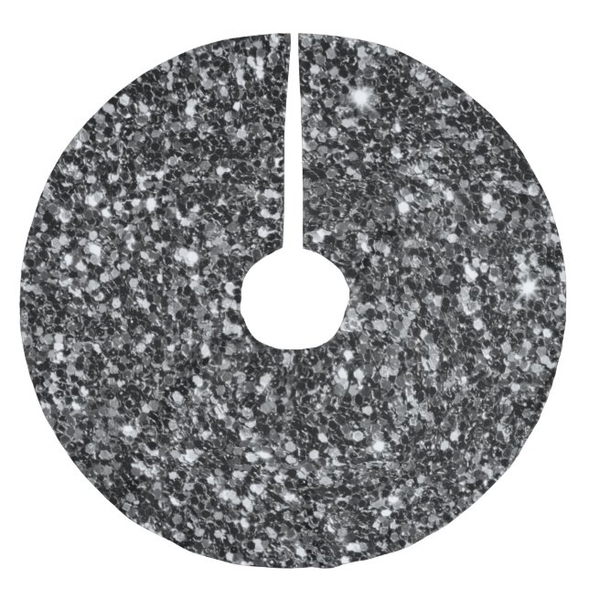 Schwarzes Glitzer-Muster Polyester Weihnachtsbaumdecke (Vorderseite)