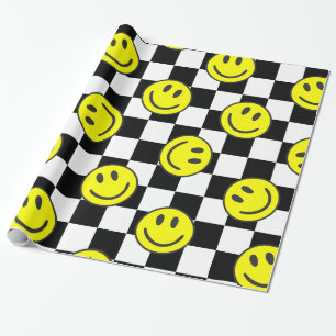 schwarzes glückliches Gesicht check groovy Geschenkpapier