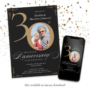 Schwarzes Gold 30. Hochzeitstag Kalligrafie Einladung