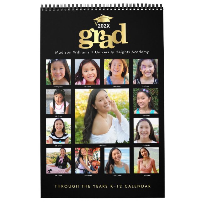 Schwarzes Gold Abschluss K-12 FotoCollage 15 Monat Kalender (Titelbild)