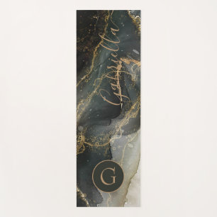 Schwarzes Gold Abstrakt-Marmor-Monogramm Yogamatte