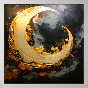 Schwarzes Gold Abstrakt Wirbel Modern Mond Poster