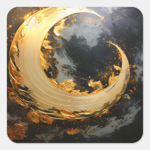 Schwarzes Gold Abstrakt Wirbel Moderne Mond Quadratischer Aufkleber