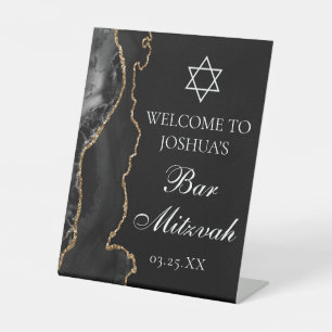 Schwarzes Gold Agate Bar Mitzvah Party Willkommen Sockelschild
