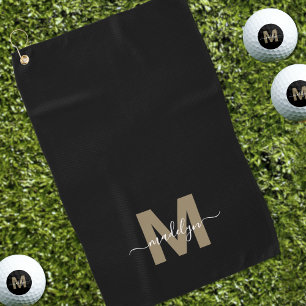 Schwarzes Gold Anfangsname Monogram Golfhandtuch