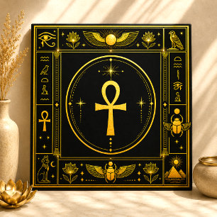 Schwarzes Gold Ankh Ägyptisches Symbol Spirituelle Fliese