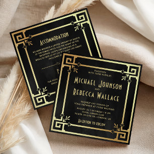 Schwarzes Gold Art Deco All-in-One-Hochzeit Einladung