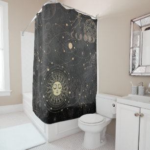 Schwarzes Gold Astrologisches Muster Duschvorhang