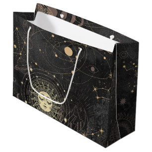 Schwarzes Gold Astrologisches Muster Große Geschenktüte