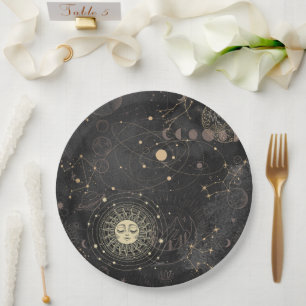 Schwarzes Gold Astrologisches Muster Pappteller