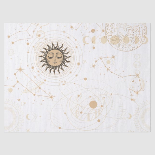 Schwarzes Gold Astrologisches Muster Seidenpapier (Vorderseite)