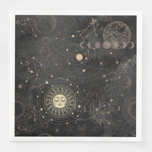 Schwarzes Gold Astrologisches Muster Serviette