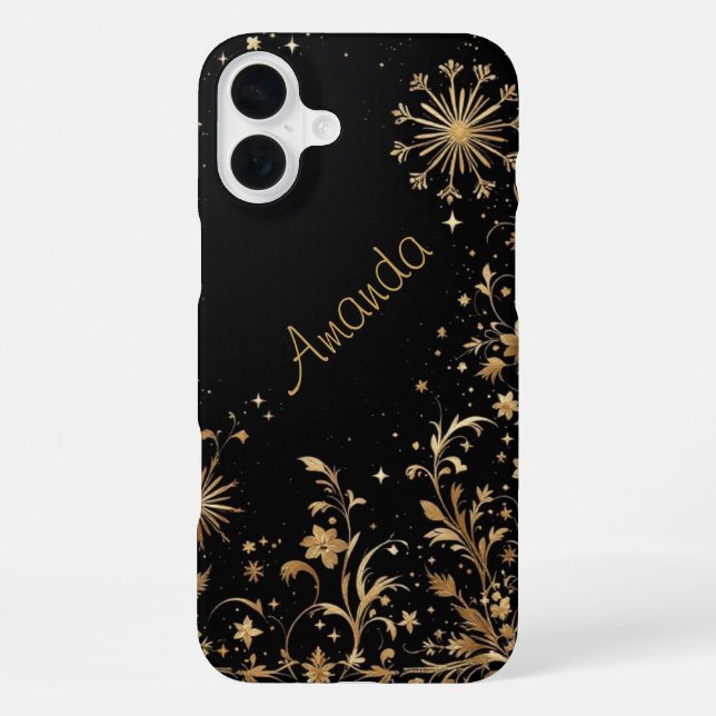 Schwarzes Gold Blüht iPhone 16 Plus Hülle (Rückseite)