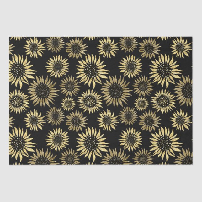 Schwarzes Gold Blumenzapier Seidenpapier (Vorderseite)