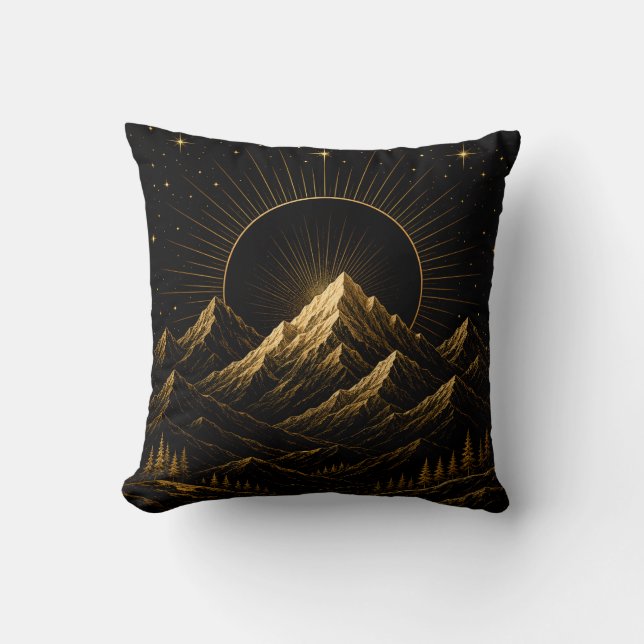 Schwarzes Gold Celestial Mountain Kissen (Vorderseite)