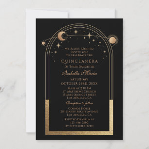 Schwarzes Gold Celestial Quinceañera Einladung