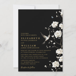 Schwarzes Gold Chinoiserie Blumen Alles in einer H Einladung