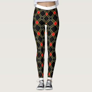 Schwarzes Gold Cross Streifen Muster Leggings
