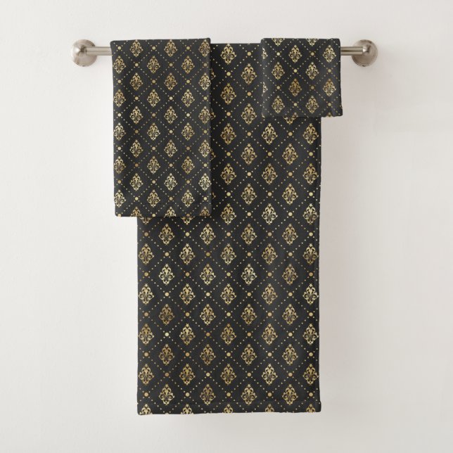 Schwarzes Gold Damask Muster einfach Badhandtuch Set (Insitu)