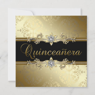 Schwarzes Gold Damast Quinceanera Einladung