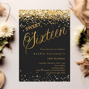 Schwarzes Gold Drehbuch elegant Sweet 16 Einladung