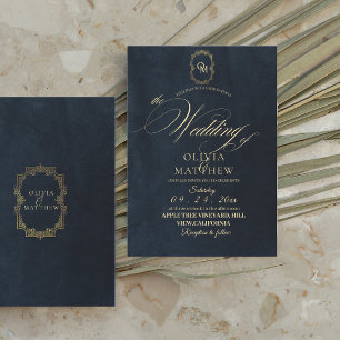 Schwarzes Gold Elegante Minimalistische Hochzeit Einladung