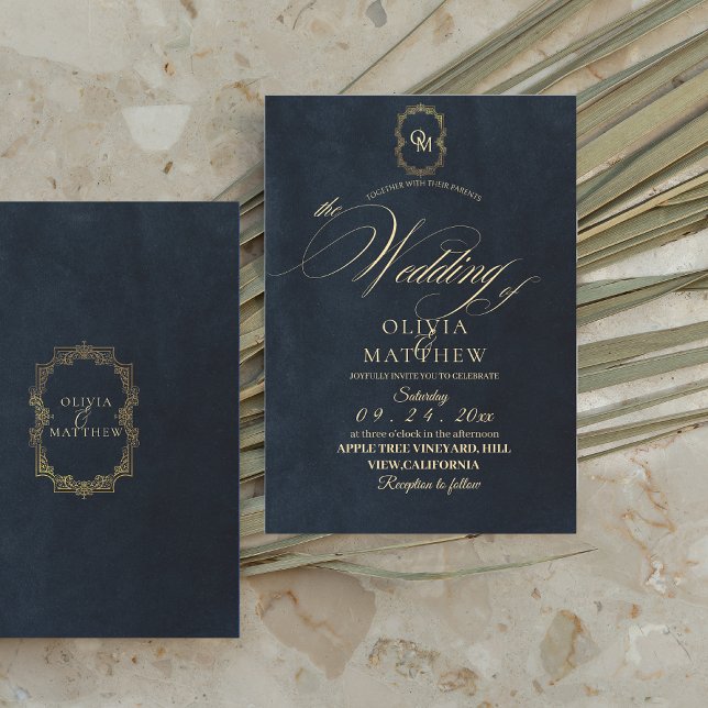 Schwarzes Gold Elegante Minimalistische Hochzeit Einladung (Von Creator hochgeladen)