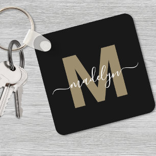 Schwarzes Gold Eleganter Namensmonogramm Schlüsselanhänger