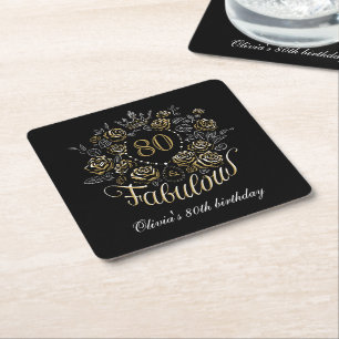 Schwarzes Gold Elegantes Florales 80 & Fabelhaftes Rechteckiger Pappuntersetzer