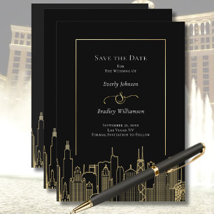 Schwarzes Gold Elegantes Las Vegas Panorama Save-t Einladung