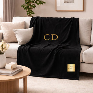 Schwarzes Gold Firmenlogo Unternehmensmonogramm Lu Fleecedecke