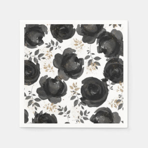 Schwarzes Gold Floral Glam Blätter Hochzeit Serviette