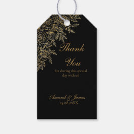 Schwarzes Gold Florales Glamouröses Hochzeitsdanke Geschenkanhänger