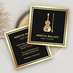 Schwarzes Gold Folie Violin Musiklehrer Violinist Quadratische Visitenkarte