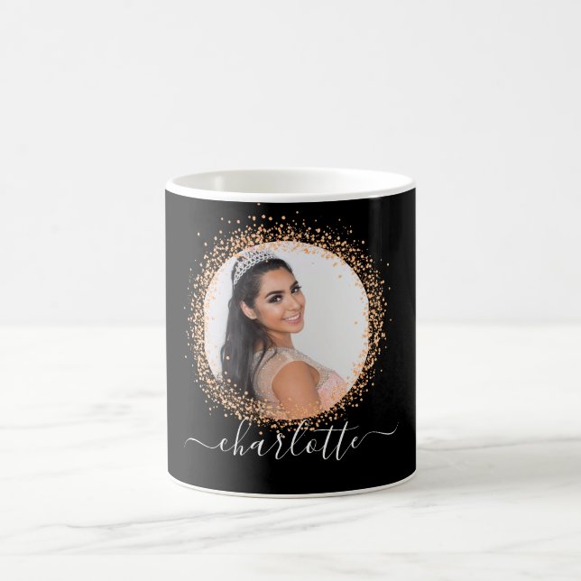 Schwarzes Gold Foto Namensskript glamourös Kaffeetasse (Mittel)
