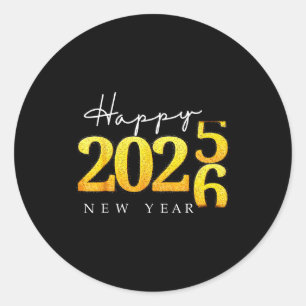 Schwarzes Gold Frohes Neues Jahr 2026 Silvesterpar Runder Aufkleber