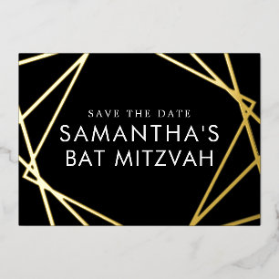 Schwarzes Gold Geometrisches Bat Mitzvah Save the  Folieneinladung