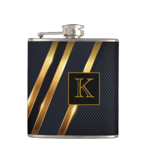 Schwarzes & gold gestreiftes monogrammiertes flachmann