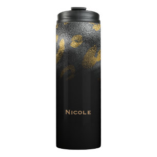 Schwarzes Gold Glamouröses Cheetah Leopardendruck  Thermosbecher