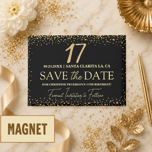 Schwarzes Gold Glitter 17. Geburtstag Save the Dat Magnet