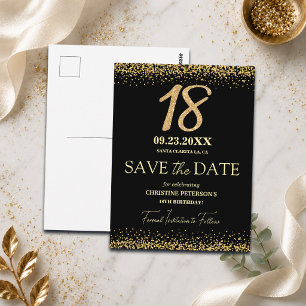 Schwarzes Gold Glitter 18. Geburtstag Save the Dat Postkarte