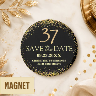 Schwarzes Gold Glitter 37. Geburtstag Save the Dat Magnet