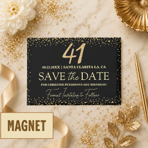 Schwarzes Gold Glitter 41. Geburtstag Save the Dat Magnet