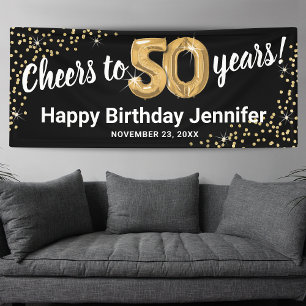 Schwarzes Gold-Glitter 50. Geburtstag Banner