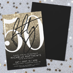 Schwarzes Gold Glitter 50. Geburtstag Einladung