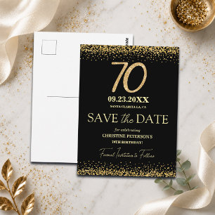 Schwarzes Gold Glitter 70. Geburtstag Save the Dat Postkarte