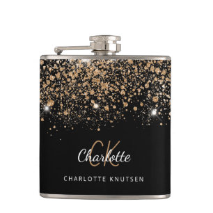 Schwarzes Gold Glitter beste Freundinnen Monogramm Flachmann